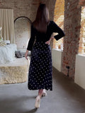 2024 New Long-Sleeved Wave Dot Round Neck Dress Waist Temperament Dress Female