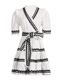 Temperament Elegant Famous Style Dress 2025 Spring New V-Neck Stripe To Receive Waist Tie Dress Woman