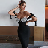 Industry Nail Pearl Suspension Tender Temperament Dress Sexy Elegant Party Tight Medium Dress