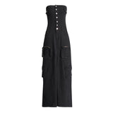 Girls Street-Wind Cowboys Breast-Clovy Dress 2025 Spring Vintage Personality Design Sense-Forked Long Dresses