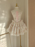 A line Strapless Floral Holiday Dress Travel Vacation Dresses Short Chiffon Birthday Dress SD1262