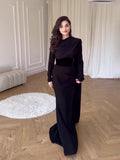 2024 Fashion Temperament Long-Sleeved Splicing Design Velvet Shawl Court Dress