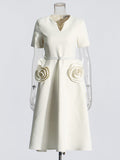 Elegant Style 2025 Spring New V-Neck Rose High-Waisted Dress Dress Dress Woman