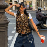 Women's 2024 Summer New Leopard-Print Cardigan Sleeveless Casual Top DJPT