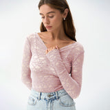 Women's Autumn And Winter Lace Skin Foundation Casual Elegant Top Bottom DJPT