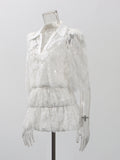 Lace Hollow Famous Style Suit 2025 New Women's Summer Shirt + Ultra-Short Skirt Solid Color