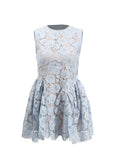 Elegant Style Lace Flower Sleeveless Short Dress 2025 New Round Neck Waist High-Waisted Dress Women's Summer