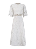Style 2025 Summer New Embroidery Squeal Air Water-Soluble Flower Blouse + Half-Dress Suit Woman