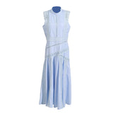 Temperament Lady Style Dress 2025 New Sleeveless Collar Lace Hollow Waist Lotus Leaf Side Gentle Dress Girl