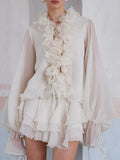 Style Retro Floral Splicing With Solid Color Lotus Leaf Skirt 2025 New Chiffon Dress Women's Summer