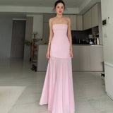 2025 New Solid-Colored Sleeveless Chest-Width Roll-Back Hip-Upper Dress