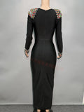 Autumn/Winter Dress French Women's Dress Handmade Color Diamond Long-Sleeved Collar Knitted Evening Dress