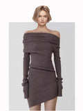 Simple Style Knitted Dress 2025 Spring New Word Collar Curved Knit Dress Woman
