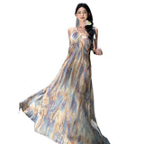 Retro Oil Painting Smashed Flowers To Take The Sling Dress To The Waist Dress Seaside Holiday Showback Beach Dress Woman