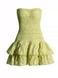 New Spanish Niche Brand Sexy Elastic Wrap Chest Lotus Ponp On Holiday Dress Short Dress Woman
