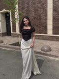 2024 New Ribbon Black And White Splicing Bump Color Bubble Sleeve Long Tidal Joint