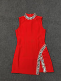 New Summer Sleeveless Hem V Drill High-Neck Sexy Tight-Bstice Ass Dress Famous Dinner Party Bandage Dress