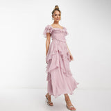 Dress Holiday Dress Lace Side Hollow Cake Dress Lotus Leaf Folding Long Dress