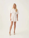 2025 Australian Collar Horn Sleeve Sleeve With Waist Retro Temperament Water-Soluble Lace Dress Skirt
