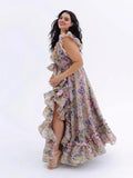 Australian Minority V-Leading Flying Sleeves Of The Same Holiday Wind Bow Bow Waist Dress Dress Dress Woman