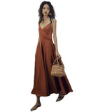 Seaside Resort Beach Skirt Women Summer Acetate Densate Cross Fine Shoulder Strap Sexy Bare Back Sling Skirt Fairy