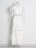 Black Rose Lace Stitched 2025 New Women's Summer Collar Short-Sleeved Long Solid Dress