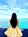 Short Dress Pure Vietnamese Niche Dress Yellow Broken Flower Deep V Print Holiday Thorny Skirt