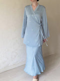 Autumn New Fashion Temperament Long-Sleeved Printed Set Of Vertiny V-Dressed