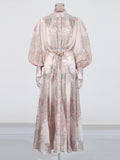 Temperament Court Style Dress 2025 New Print Single-Dlocked Long-Sleeved Summer Dress