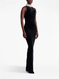 Autumn And Winter Home Fashion Sexy Design Knitted Neck Necklace Dew Back Velvet Dress Dress