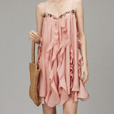 Holiday Beads With Fluffy Sling Dress Spring 2025 New Super Fairy Sweet Short Skirt