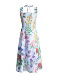 Temperament Elegant Wind Printed Dress 2025 Summer New Square Collar Nail Beads High-Belt Strap Sling Skirt