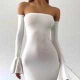 Women's Breasted Fishtail Sleeves To Repair Height Waist Dress DJPT