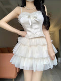 2 Pieces White Top and Bottom Skirt Tulle Party Dress Birthday Dresses Birthday Outfits SD1243