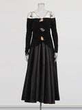 Babes Sling Skirt 2025 Summer New Out-Shoulder Long-Sleeved Pin Shoulder Strap Corset Dress Dress Woman