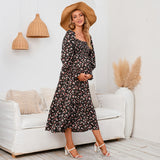 2025 New Spring Pregnant Woman Chiffon Dress Small Broken Floral Dress Maternity
