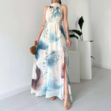 Women's Summer Hanging Neck High Waist Repair Sexy Graffiti Lace Open Dress