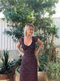 Retro Black V-Neck Rose Crush Babes Body Dress Female Pure Ass Long Skirt