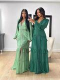 2024 Elegant Splicing Long-Sleeved V-Neck Dress Women's Long Dress