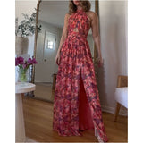 Women's Clothing New Hanging Neck Hollow Folded Folded Floral Dress HZ0628