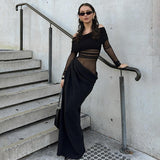 Women's Clothing 2024 Summer Word Shoulder Long Sleeves And Waist Spliced Dress DJPT