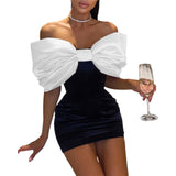 Night Club Dress Bow Tight Body Dress Sexy Dew Women's Two Sets DJPT