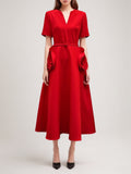 Elegant Style 2025 Spring New V-Neck Rose High-Waisted Dress Dress Dress Woman