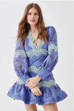 Autumn New V-Neck Lantern Sleeve Splicing Hollow Design Short Dress Woman