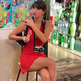 Niche Hanging Neck Sling Dress Sexy V Collar Bare Red Wave Point Hottie Holiday A Short Skirt