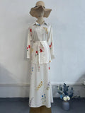 With Thin Fashion Flower Print Casual Silk Dress Two-Piece Set