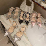 Sandals 2025 Spring Lady Water Diamond Bow Women's Shoes Fine Heel Head French Beauty Sandals High Quality Shoes