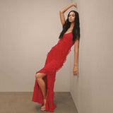 Dress With Long Back Dress Open Fork Sexy Body Sling Skirt Chiffon Side Dress