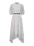 Elegant Style Dress 2025 New Round Collar Bubble Bubble Sleeve Lace Belt Fashion High-End Dress