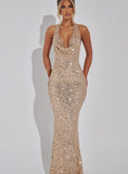 Trendy Leek Deep V Hanging Neck Ass Skirt Woman 2024 Winter New Sexy Body Micro-Enlightenment Back Long Skirt HZ0628
